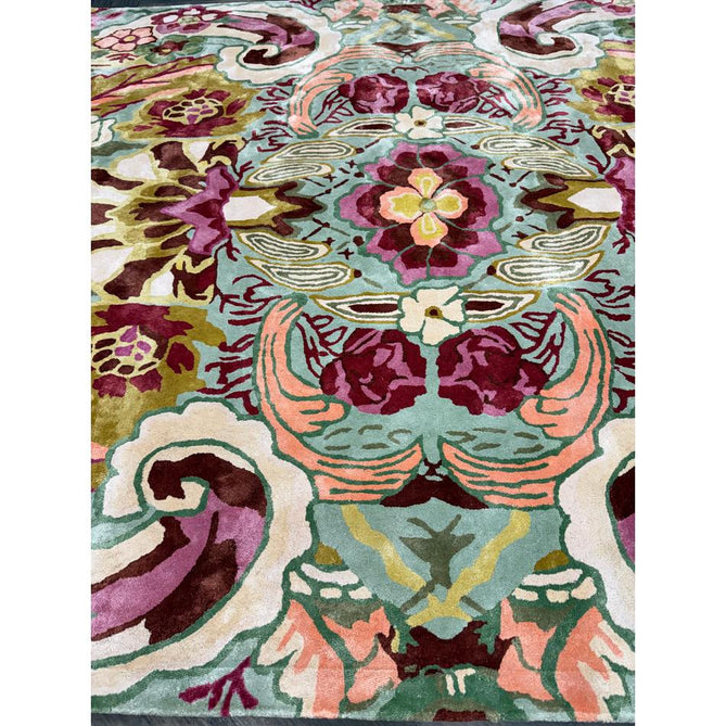 Katherine Carnaby Historia Modern Botanical Floral Thangka Metallic Shimmer High-Density Heavyweight Smooth Soft-Touch Handmade Viscose Sage/Fuchsia/Mustard/Cream/Peach Rug