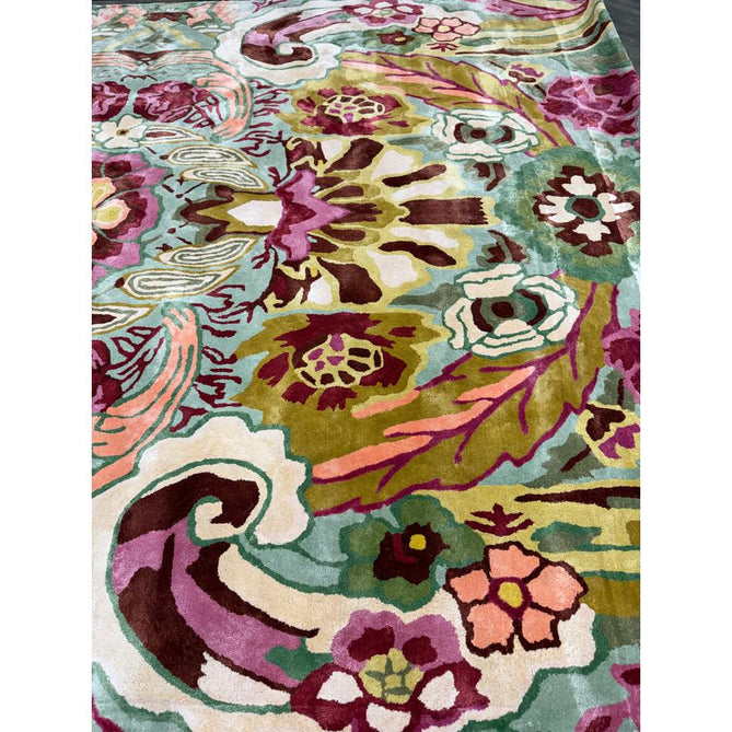 Katherine Carnaby Historia Modern Botanical Floral Thangka Metallic Shimmer High-Density Heavyweight Smooth Soft-Touch Handmade Viscose Sage/Fuchsia/Mustard/Cream/Peach Rug