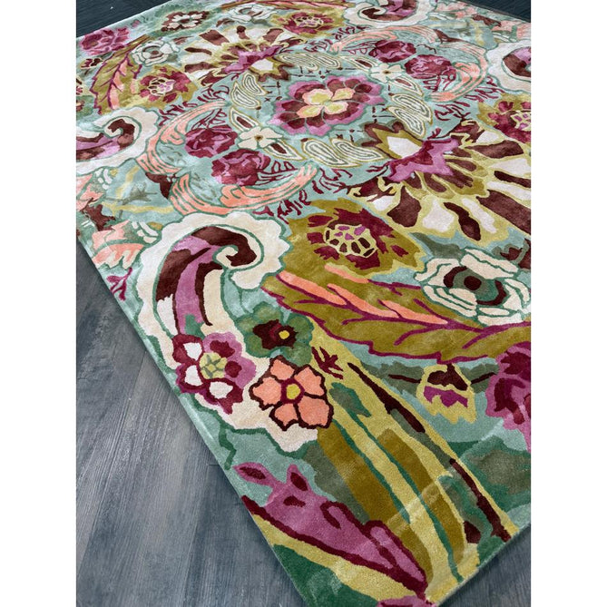 Katherine Carnaby Historia Modern Botanical Floral Thangka Metallic Shimmer High-Density Heavyweight Smooth Soft-Touch Handmade Viscose Sage/Fuchsia/Mustard/Cream/Peach Rug