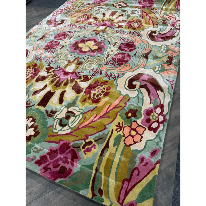 Katherine Carnaby Historia Modern Botanical Floral Thangka Metallic Shimmer High-Density Heavyweight Smooth Soft-Touch Handmade Viscose Sage/Fuchsia/Mustard/Cream/Peach Rug