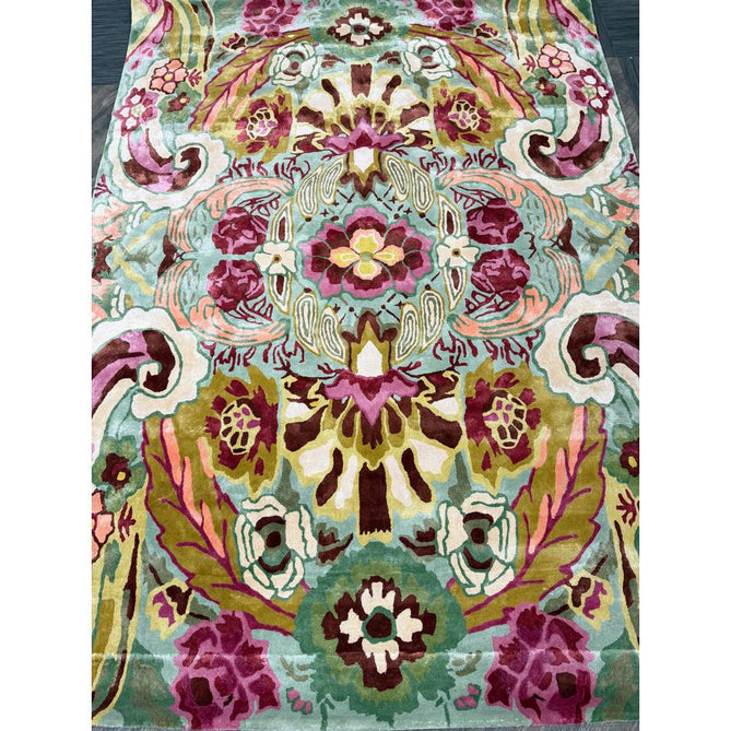 Katherine Carnaby Historia Modern Botanical Floral Thangka Metallic Shimmer High-Density Heavyweight Smooth Soft-Touch Handmade Viscose Sage/Fuchsia/Mustard/Cream/Peach Rug