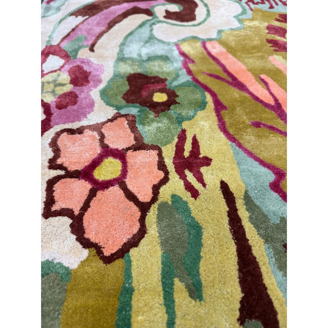Katherine Carnaby Historia Modern Botanical Floral Thangka Metallic Shimmer High-Density Heavyweight Smooth Soft-Touch Handmade Viscose Sage/Fuchsia/Mustard/Cream/Peach Rug