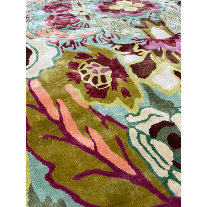 Katherine Carnaby Historia Modern Botanical Floral Thangka Metallic Shimmer High-Density Heavyweight Smooth Soft-Touch Handmade Viscose Sage/Fuchsia/Mustard/Cream/Peach Rug