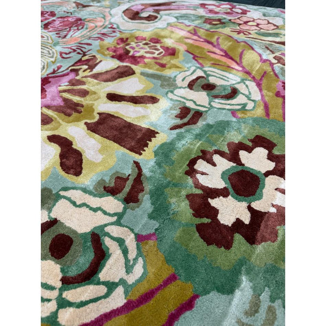 Katherine Carnaby Historia Modern Botanical Floral Thangka Metallic Shimmer High-Density Heavyweight Smooth Soft-Touch Handmade Viscose Sage/Fuchsia/Mustard/Cream/Peach Rug