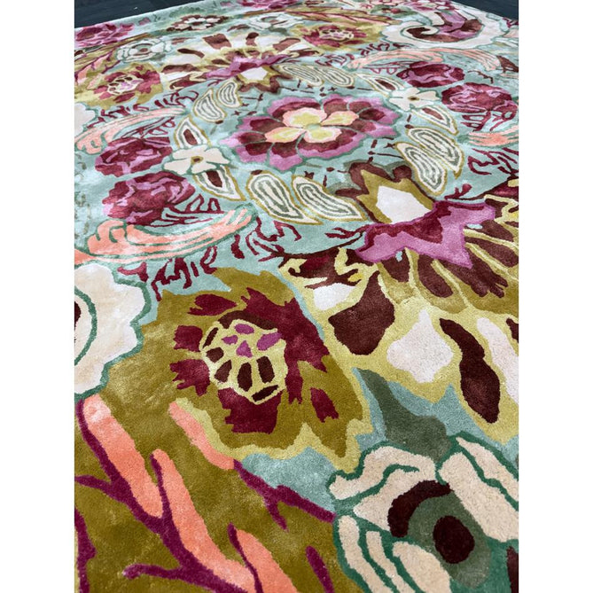 Katherine Carnaby Historia Modern Botanical Floral Thangka Metallic Shimmer High-Density Heavyweight Smooth Soft-Touch Handmade Viscose Sage/Fuchsia/Mustard/Cream/Peach Rug