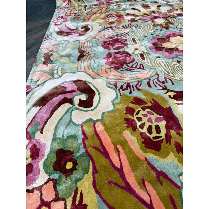 Katherine Carnaby Historia Modern Botanical Floral Thangka Metallic Shimmer High-Density Heavyweight Smooth Soft-Touch Handmade Viscose Sage/Fuchsia/Mustard/Cream/Peach Rug