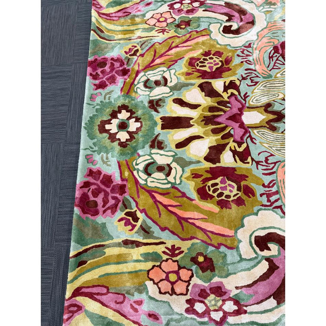 Katherine Carnaby Historia Modern Botanical Floral Thangka Metallic Shimmer High-Density Heavyweight Smooth Soft-Touch Handmade Viscose Sage/Fuchsia/Mustard/Cream/Peach Rug