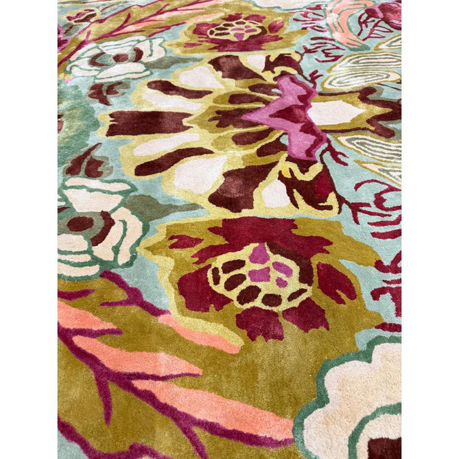 Katherine Carnaby Historia Modern Botanical Floral Thangka Metallic Shimmer High-Density Heavyweight Smooth Soft-Touch Handmade Viscose Sage/Fuchsia/Mustard/Cream/Peach Rug