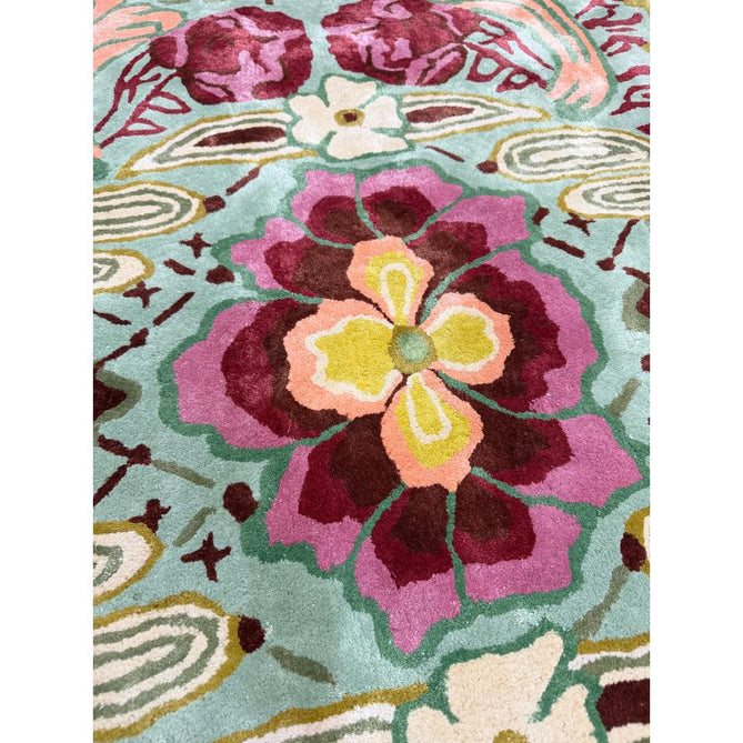 Katherine Carnaby Historia Modern Botanical Floral Thangka Metallic Shimmer High-Density Heavyweight Smooth Soft-Touch Handmade Viscose Sage/Fuchsia/Mustard/Cream/Peach Rug