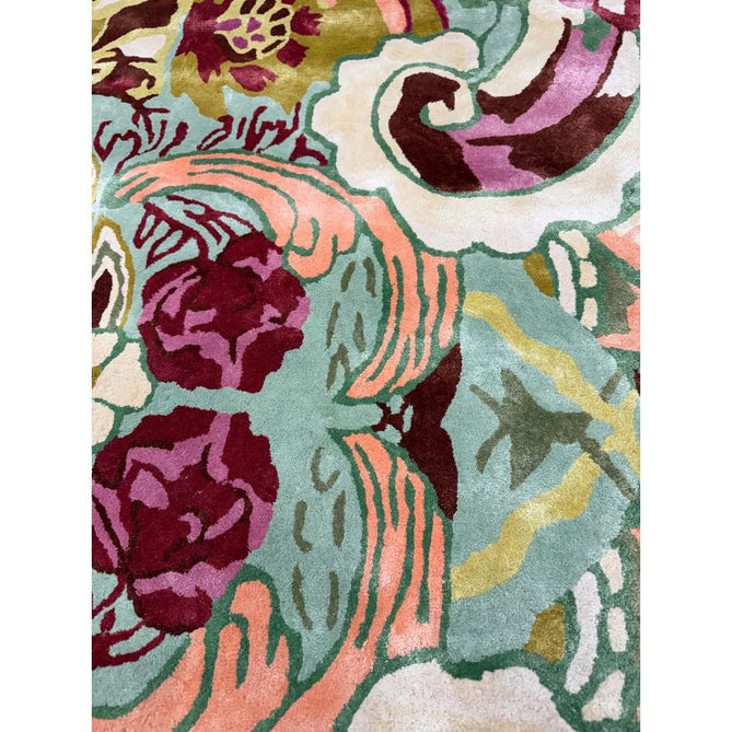 Katherine Carnaby Historia Modern Botanical Floral Thangka Metallic Shimmer High-Density Heavyweight Smooth Soft-Touch Handmade Viscose Sage/Fuchsia/Mustard/Cream/Peach Rug