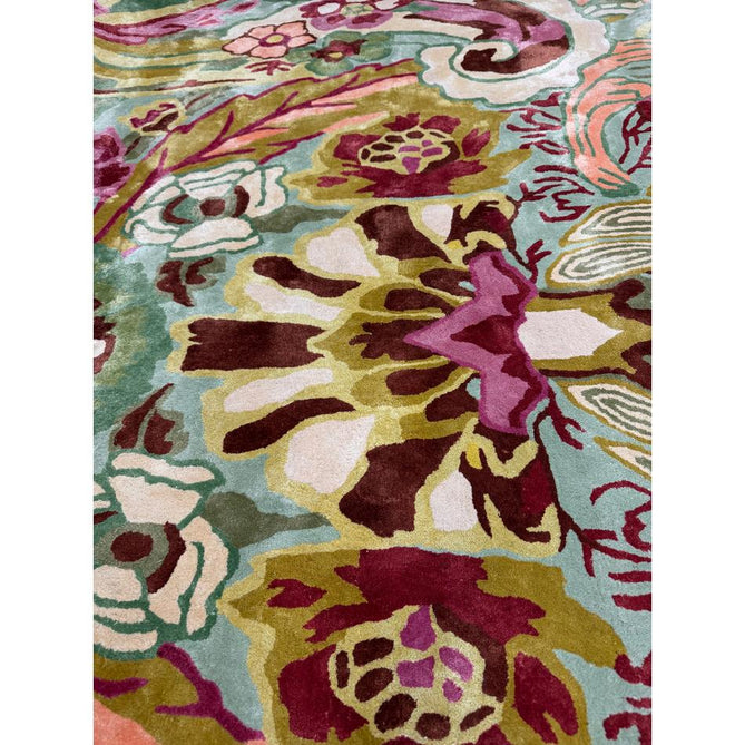 Katherine Carnaby Historia Modern Botanical Floral Thangka Metallic Shimmer High-Density Heavyweight Smooth Soft-Touch Handmade Viscose Sage/Fuchsia/Mustard/Cream/Peach Rug