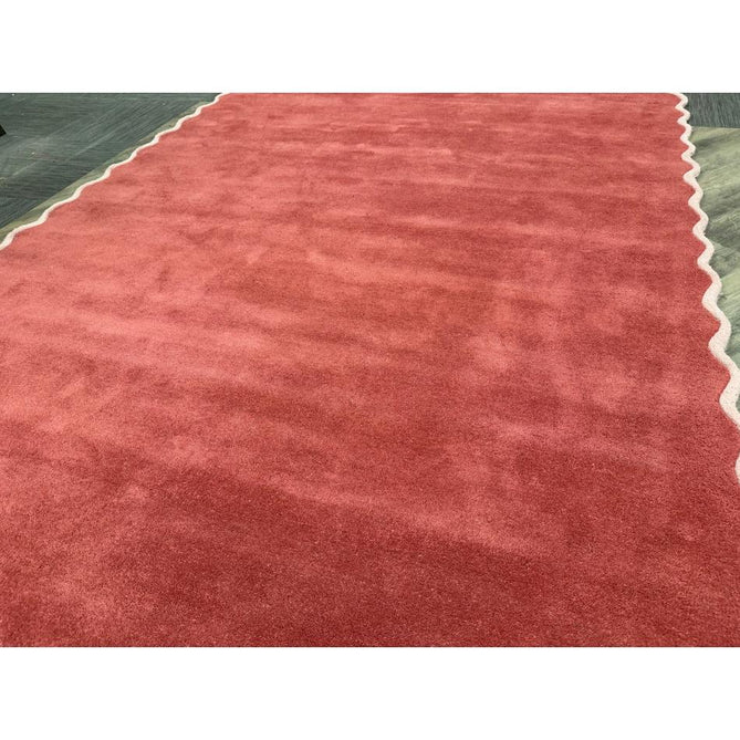 Scalloped Elsie Modern Plain Scalloped Border Hand-Woven Wool Warm Coral Red/Dusty Pink Rug