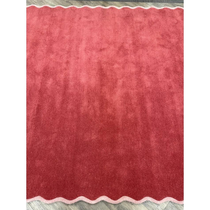 Scalloped Elsie Modern Plain Scalloped Border Hand-Woven Wool Warm Coral Red/Dusty Pink Rug