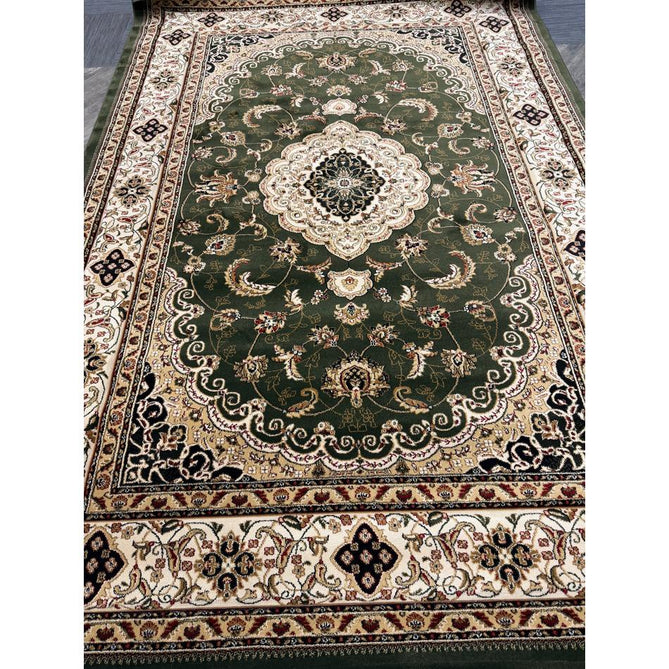 Victoria Traditional Persian Medallion Floral Border Soft Carved Hi-Low Durable Polypropylene Green Rug