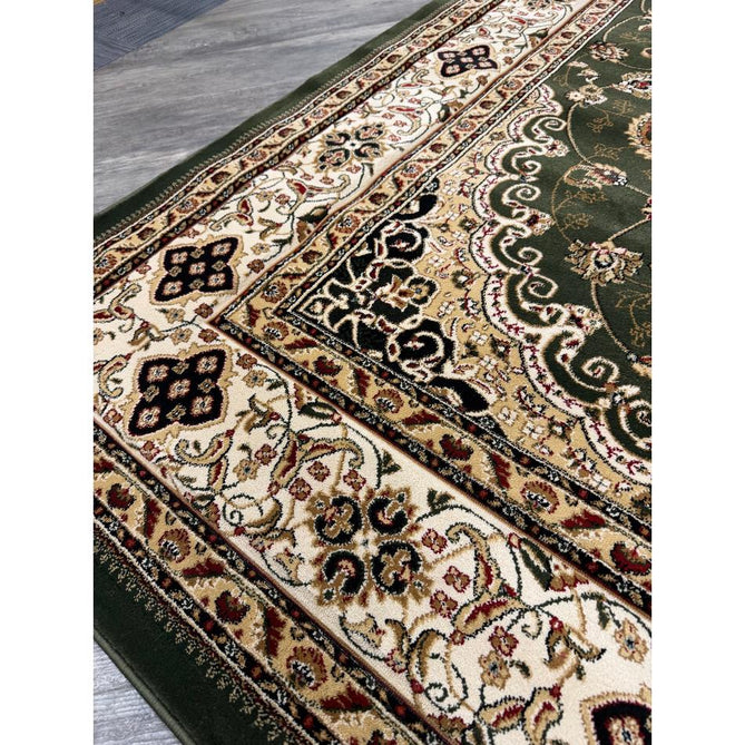Victoria Traditional Persian Medallion Floral Border Soft Carved Hi-Low Durable Polypropylene Green Rug
