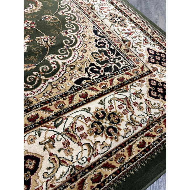 Victoria Traditional Persian Medallion Floral Border Soft Carved Hi-Low Durable Polypropylene Green Rug