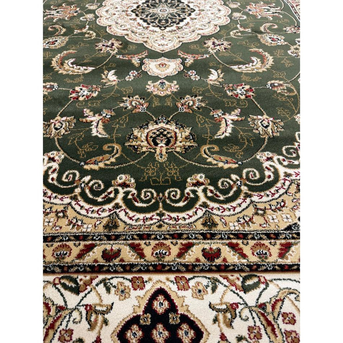 Victoria Traditional Persian Medallion Floral Border Soft Carved Hi-Low Durable Polypropylene Green Rug