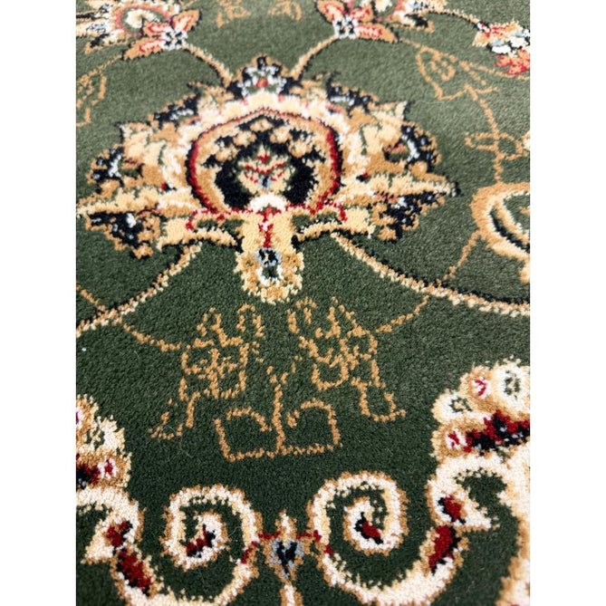 Victoria Traditional Persian Medallion Floral Border Soft Carved Hi-Low Durable Polypropylene Green Rug