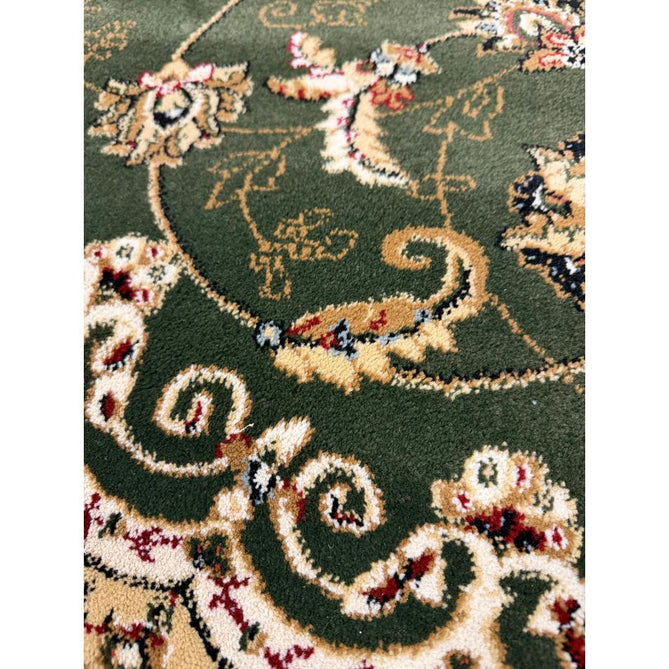Victoria Traditional Persian Medallion Floral Border Soft Carved Hi-Low Durable Polypropylene Green Rug