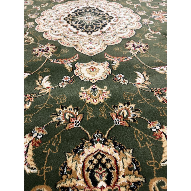 Victoria Traditional Persian Medallion Floral Border Soft Carved Hi-Low Durable Polypropylene Green Rug