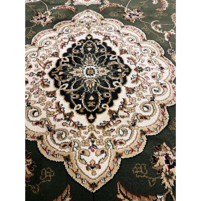 Victoria Traditional Persian Medallion Floral Border Soft Carved Hi-Low Durable Polypropylene Green Rug