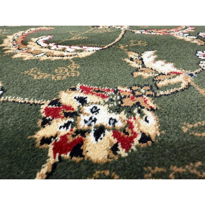Victoria Traditional Persian Medallion Floral Border Soft Carved Hi-Low Durable Polypropylene Green Rug