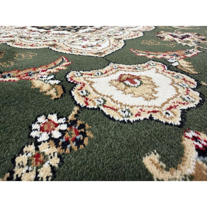 Victoria Traditional Persian Medallion Floral Border Soft Carved Hi-Low Durable Polypropylene Green Rug