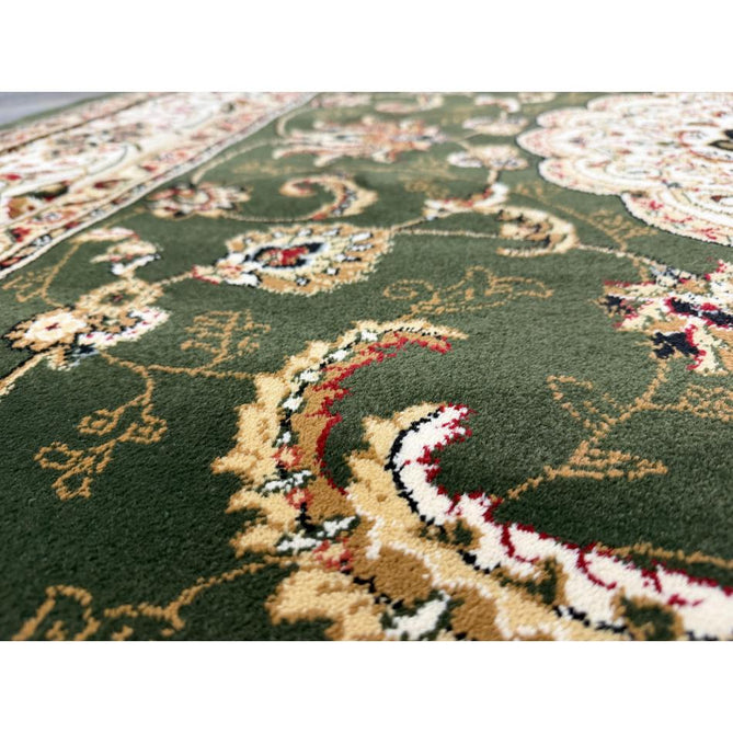 Victoria Traditional Persian Medallion Floral Border Soft Carved Hi-Low Durable Polypropylene Green Rug