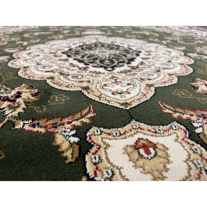 Victoria Traditional Persian Medallion Floral Border Soft Carved Hi-Low Durable Polypropylene Green Rug