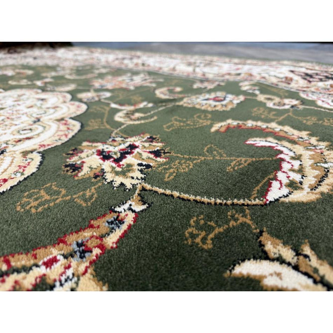 Victoria Traditional Persian Medallion Floral Border Soft Carved Hi-Low Durable Polypropylene Green Rug