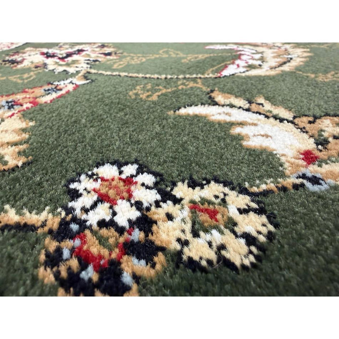 Victoria Traditional Persian Medallion Floral Border Soft Carved Hi-Low Durable Polypropylene Green Rug