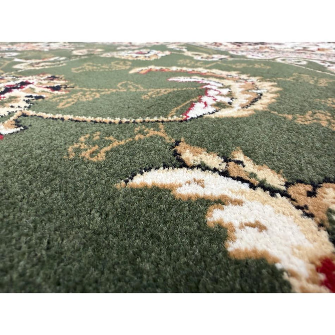 Victoria Traditional Persian Medallion Floral Border Soft Carved Hi-Low Durable Polypropylene Green Rug