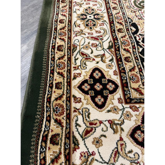 Victoria Traditional Persian Medallion Floral Border Soft Carved Hi-Low Durable Polypropylene Green Rug