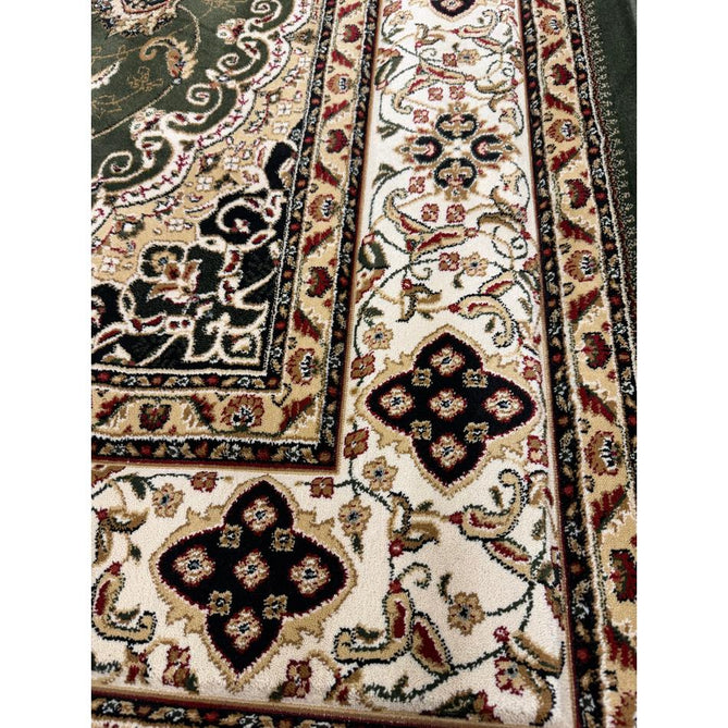 Victoria Traditional Persian Medallion Floral Border Soft Carved Hi-Low Durable Polypropylene Green Rug
