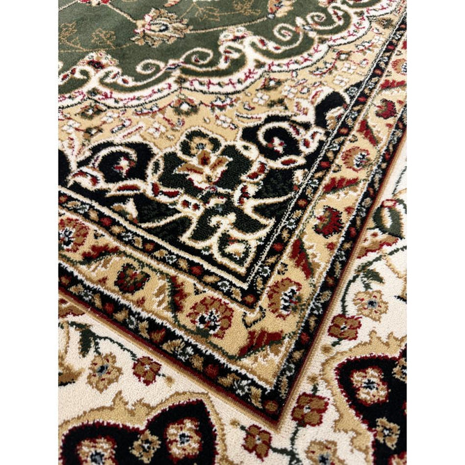 Victoria Traditional Persian Medallion Floral Border Soft Carved Hi-Low Durable Polypropylene Green Rug