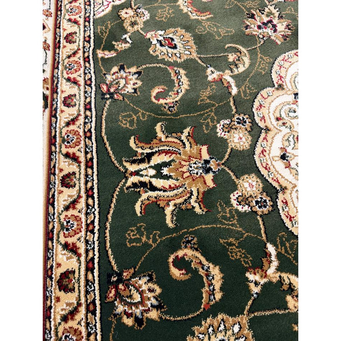 Victoria Traditional Persian Medallion Floral Border Soft Carved Hi-Low Durable Polypropylene Green Rug