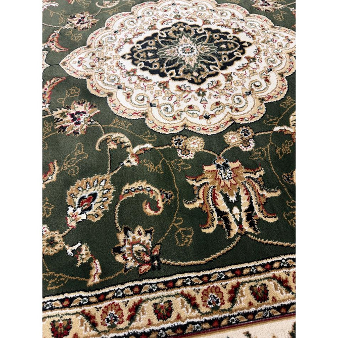 Victoria Traditional Persian Medallion Floral Border Soft Carved Hi-Low Durable Polypropylene Green Rug