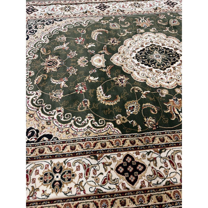 Victoria Traditional Persian Medallion Floral Border Soft Carved Hi-Low Durable Polypropylene Green Rug