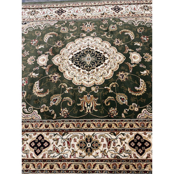Victoria Traditional Persian Medallion Floral Border Soft Carved Hi-Low Durable Polypropylene Green Rug