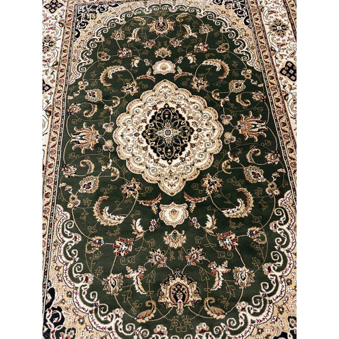 Victoria Traditional Persian Medallion Floral Border Soft Carved Hi-Low Durable Polypropylene Green Rug