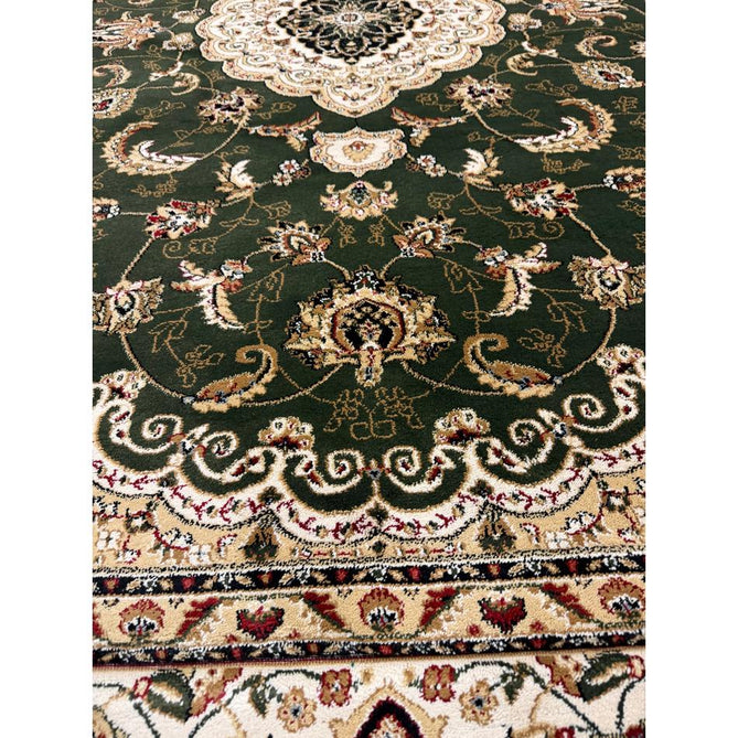 Victoria Traditional Persian Medallion Floral Border Soft Carved Hi-Low Durable Polypropylene Green Rug