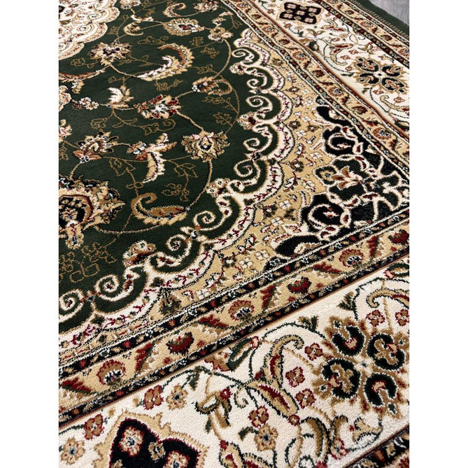 Victoria Traditional Persian Medallion Floral Border Soft Carved Hi-Low Durable Polypropylene Green Rug