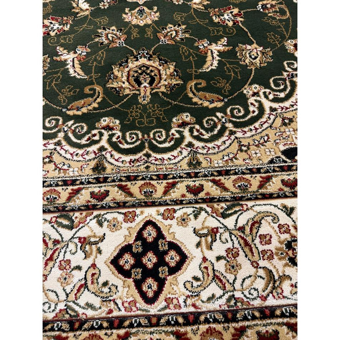 Victoria Traditional Persian Medallion Floral Border Soft Carved Hi-Low Durable Polypropylene Green Rug