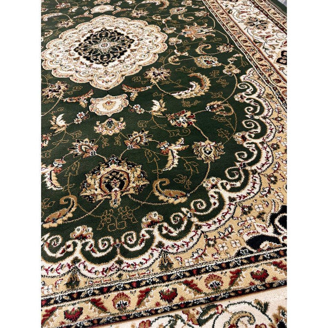 Victoria Traditional Persian Medallion Floral Border Soft Carved Hi-Low Durable Polypropylene Green Rug
