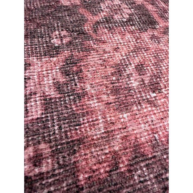 Washable Zahra S0063 Traditional Vintage Distressed Medallion Border Digitally Printed Lightweight Textured Polyester Flatweave Vintage Rose/Wine Burgundy/Plum Brown/Soft Blush Pink/Faded Ivory Rug