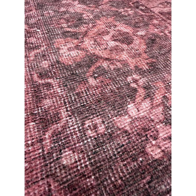 Washable Zahra S0063 Traditional Vintage Distressed Medallion Border Digitally Printed Lightweight Textured Polyester Flatweave Vintage Rose/Wine Burgundy/Plum Brown/Soft Blush Pink/Faded Ivory Rug