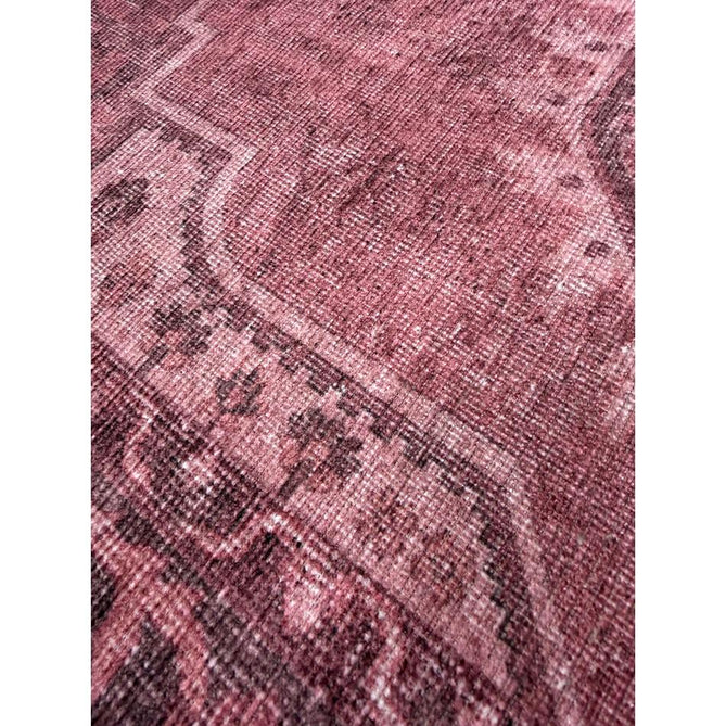 Washable Zahra S0063 Traditional Vintage Distressed Medallion Border Digitally Printed Lightweight Textured Polyester Flatweave Vintage Rose/Wine Burgundy/Plum Brown/Soft Blush Pink/Faded Ivory Rug