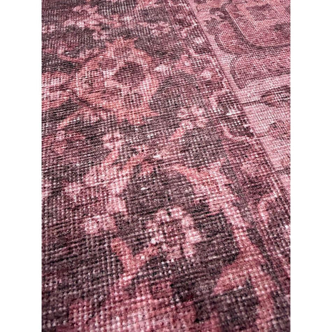 Washable Zahra S0063 Traditional Vintage Distressed Medallion Border Digitally Printed Lightweight Textured Polyester Flatweave Vintage Rose/Wine Burgundy/Plum Brown/Soft Blush Pink/Faded Ivory Rug
