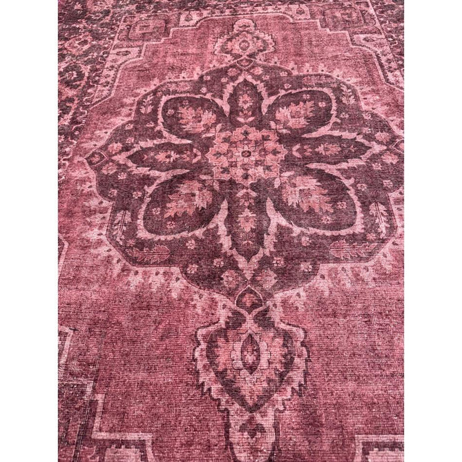 Washable Zahra S0063 Traditional Vintage Distressed Medallion Border Digitally Printed Lightweight Textured Polyester Flatweave Vintage Rose/Wine Burgundy/Plum Brown/Soft Blush Pink/Faded Ivory Rug