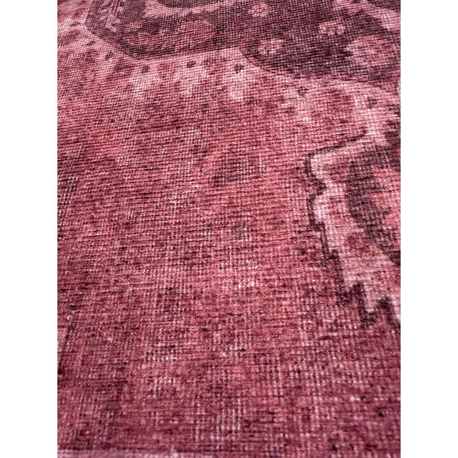 Washable Zahra S0063 Traditional Vintage Distressed Medallion Border Digitally Printed Lightweight Textured Polyester Flatweave Vintage Rose/Wine Burgundy/Plum Brown/Soft Blush Pink/Faded Ivory Rug